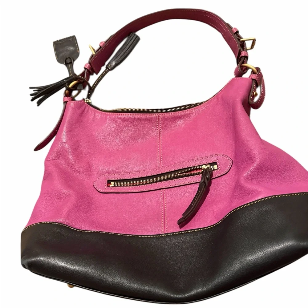 Dooney & Bourke Pink and Brown Leather Hobo Shoulder Bag - Picture 2 of 6